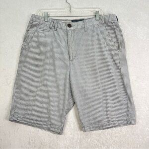 GRIFFIN Mens Shorts Size 38 Cotton Bermuda Blue Pinstripe Pockets‎ Flat Front